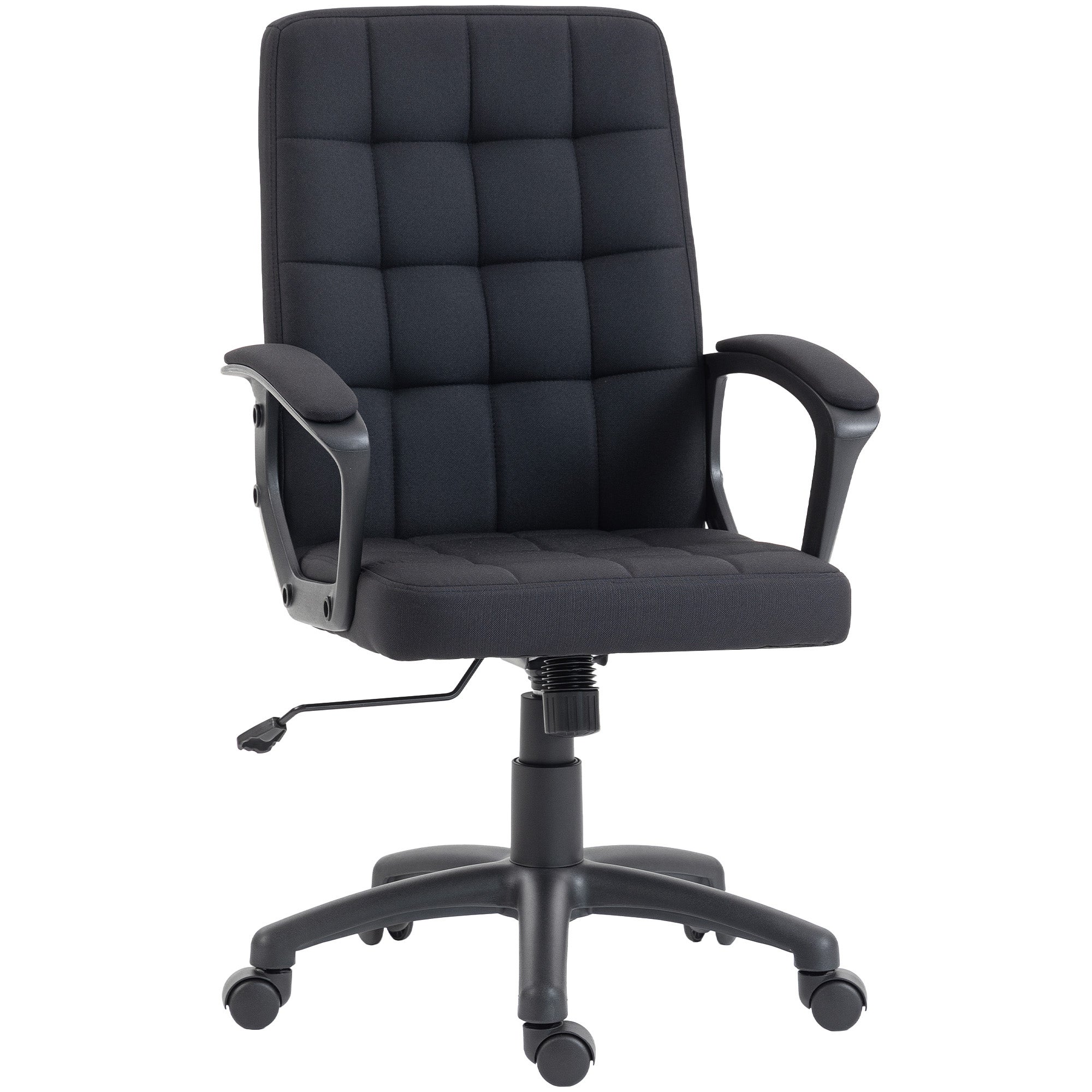 Fauteuil de bureau pivotant revêtu de lin synthétique, réglable en hauteur et en inclinaison, dossier mi-haut, accoudoirs, noir - 2