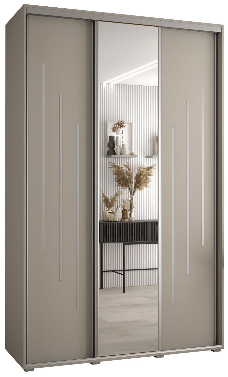 Szafa przesuwna z lustrem wysoka Dakota 9 150 x 45 x 235,2 cm kaszmir + u. Srebrny - Abiks Meble