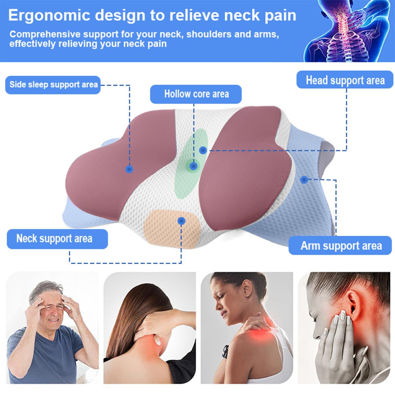 Oreiller de soutien cervical en mousse à mémoire de forme, oreiller ergonomique pour les personnes dormant sur le côté, sur le dos et sur le ventre - 8