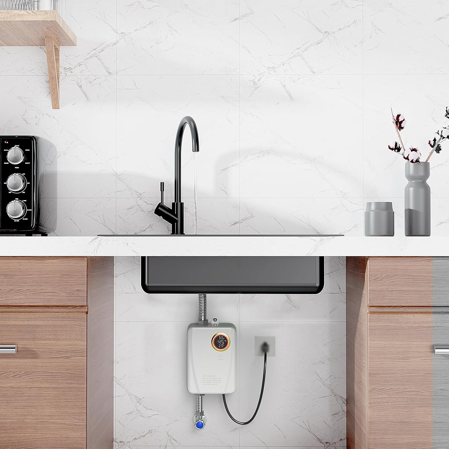 Chauffe-eau instantané 3500 W 220 V sans réservoir avec écran LCD pour éviers en ligne, chauffe-eau sous évier (blanc). - 4