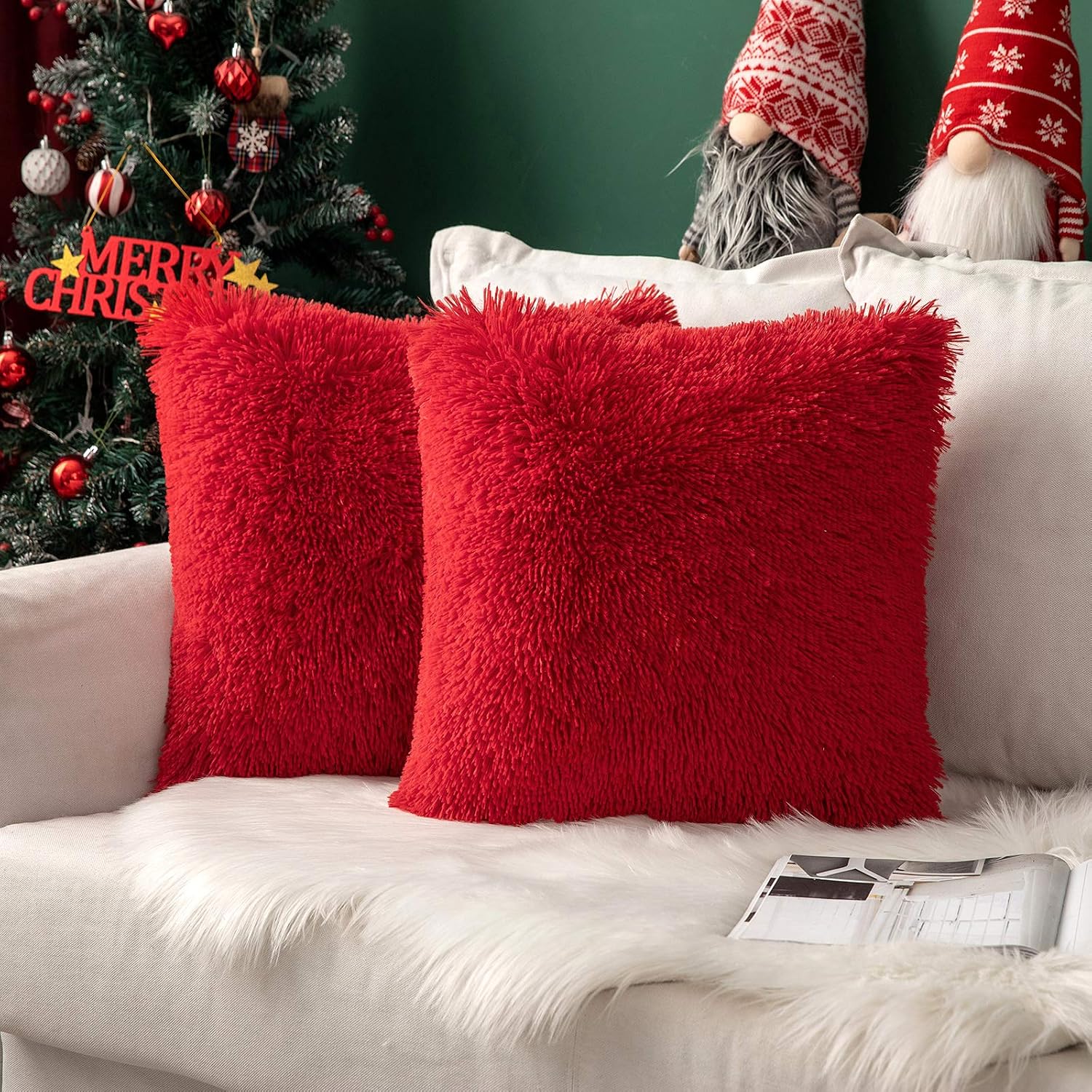 Lot de 2 Housse de Coussin de Canapé Fourrure Decoration canapé Maison ...