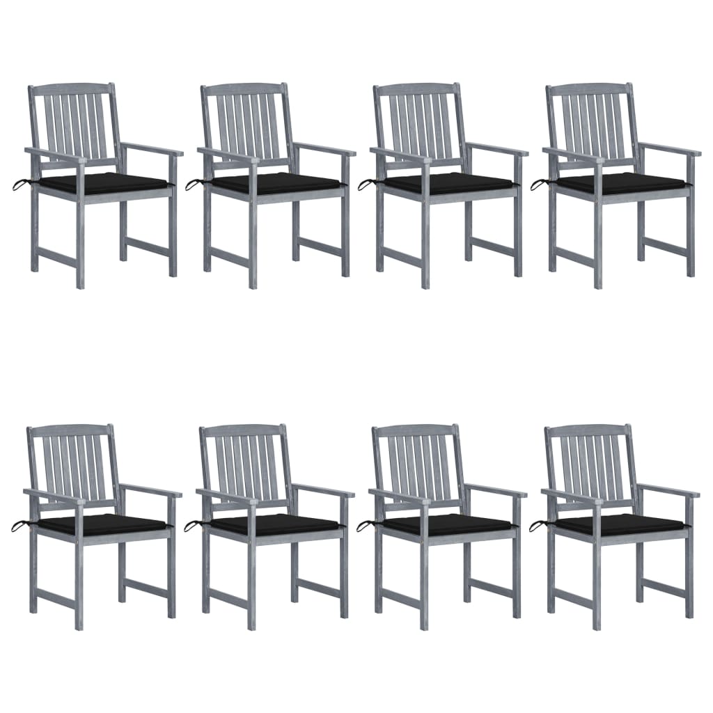 Chaises de jardin et coussins lot de 8 Bois acacia solide Gris - 9