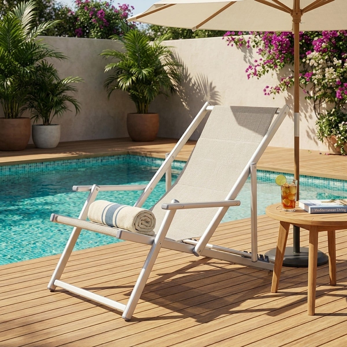 4 chaises de plage pliantes mer accoudoirs aluminium Riccione Gold Lux Stock - 2