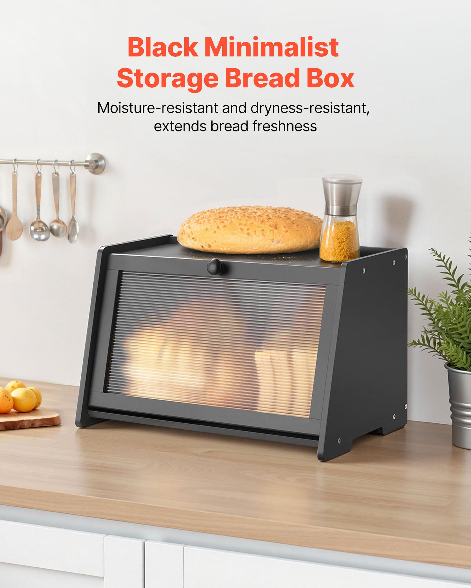 Caja para Pan VEVOR de 1 Nivel para Encimera de Cocina, Estilo Rústico, con Panel de Puerta Corrugado de Acrílico, Color Negro - 2