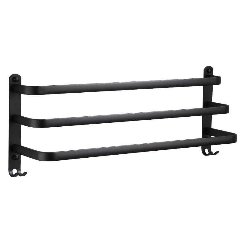 Aluminiowy, 3-poziomowy wieszak na ręczniki ścienny z haczykiem, wodoszczelny czarny drążek na ręczniki do łazienki, kuchni, toalety - 40 cm