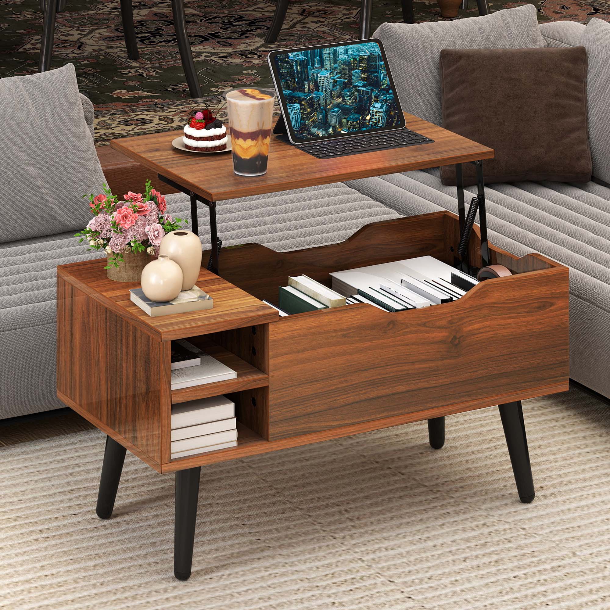 Balconera Table basse Plateau Relevable - 80 x 40 x 61,5 cm- Noyer - 2