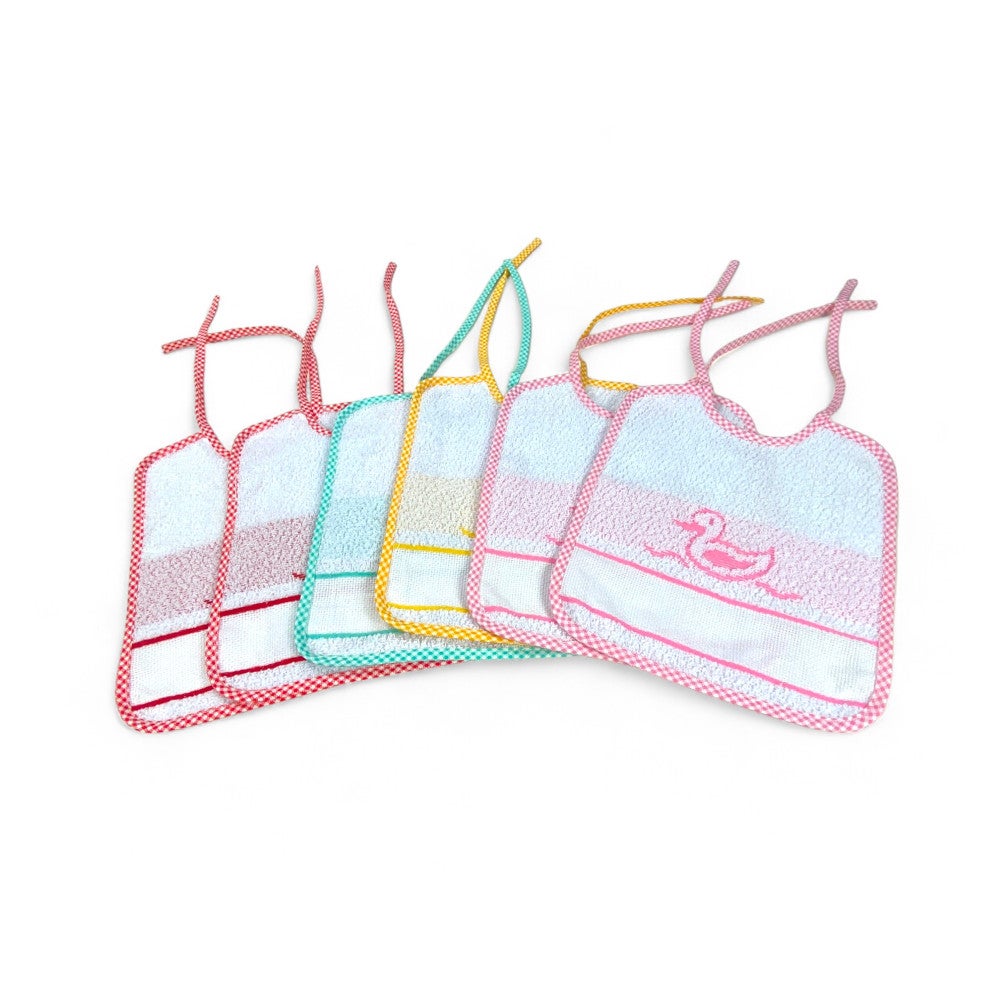 Tex Family Lot De 6 Bavoirs Bébé Pollicino © 28x33 Cm – 100% Coton Éponge Avec Toile Aïda Pour Broder Le Nom + Élastique Confort