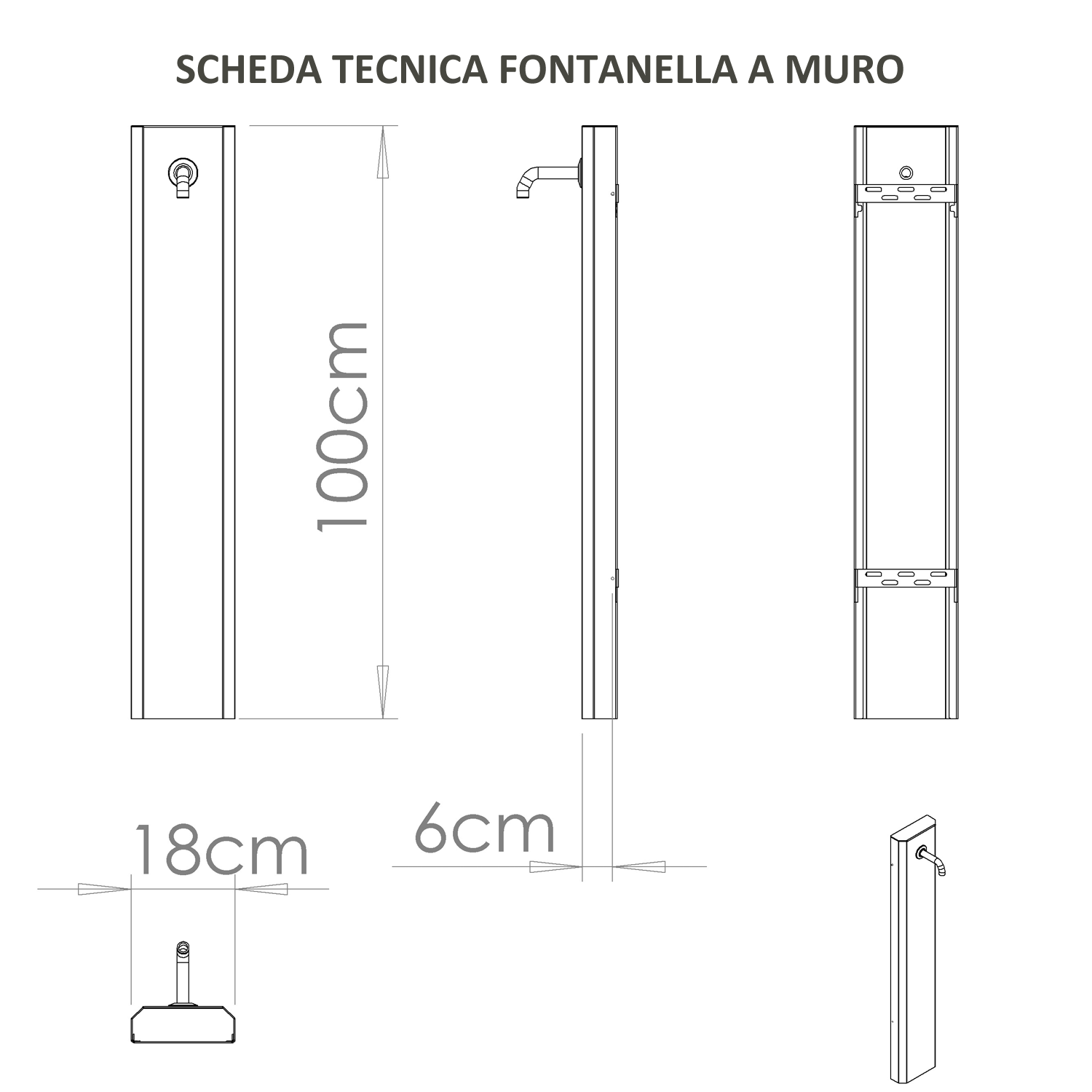 Fontaine murale de jardin en acier anthracite avec robinet – H 100 cm - 2