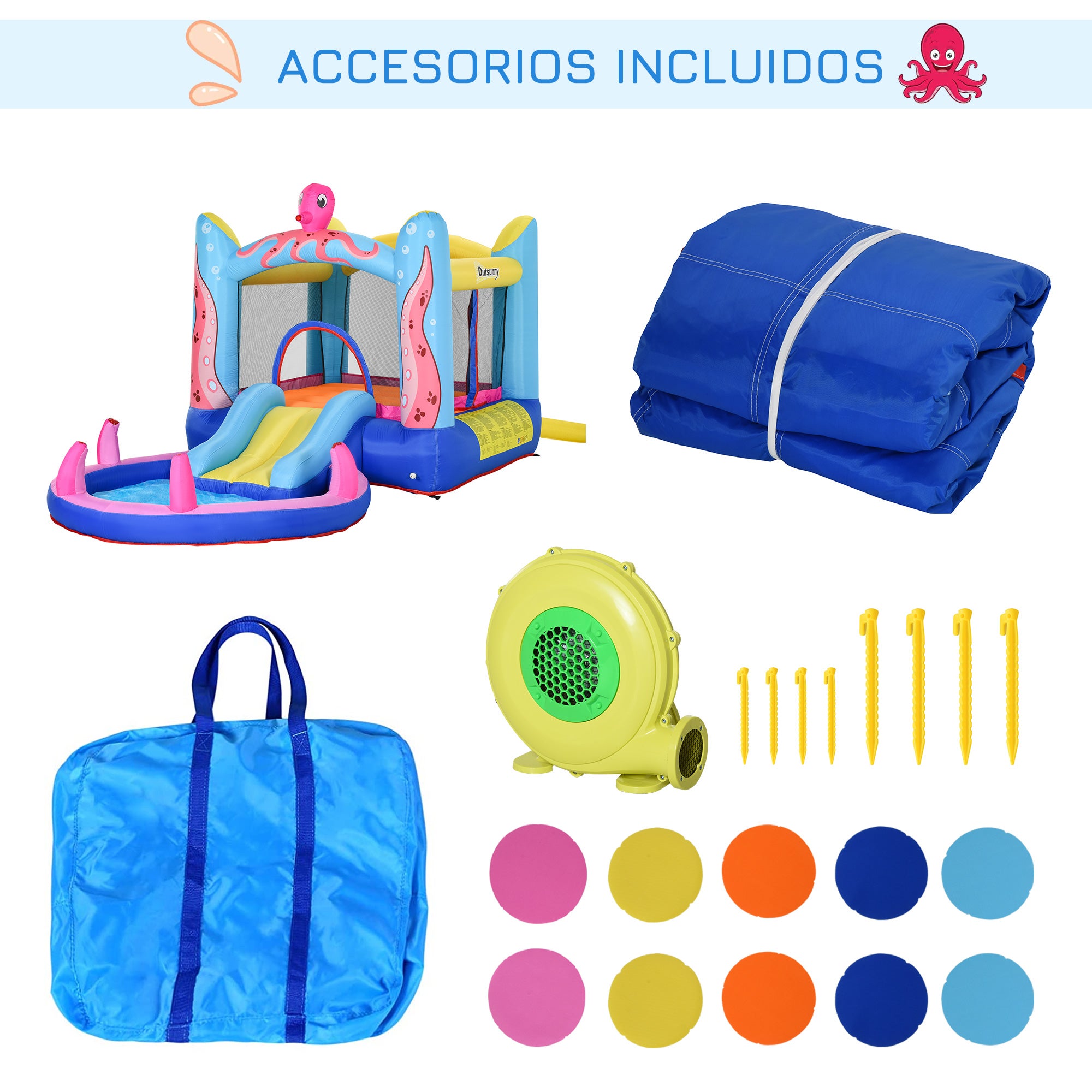 Castelo Insuflável Infantil Outsunny Multicolorido Tecido Oxford e Poliéster 360x175x180cm - 4