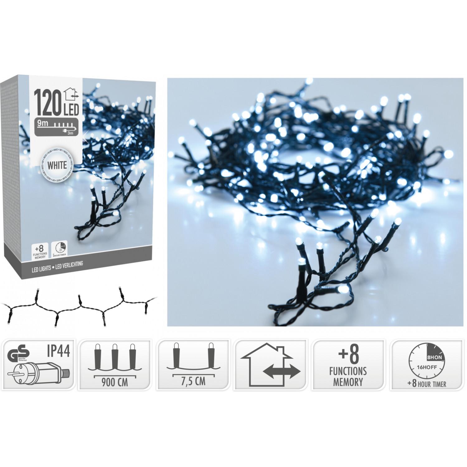 Lampki choinkowe łańcuch świetlny wewnątrz i na zewnątrz 120 Led timer zimny biały