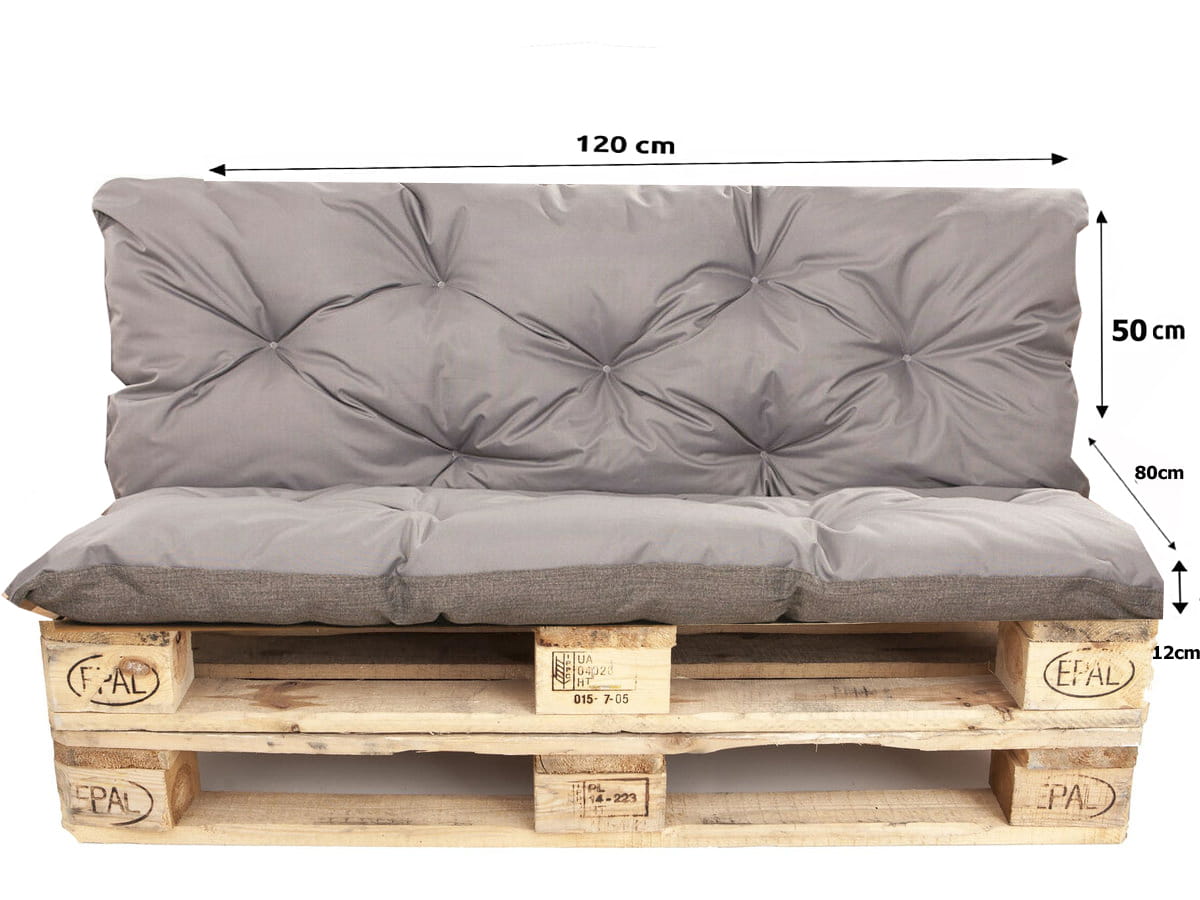 Conjunto Cojines para palets, Asiento 120 x 80 y Respaldo 120 x 50 cm Gris, cojines sofá/cojín palet interior/exterior, SETGARDEN - 2