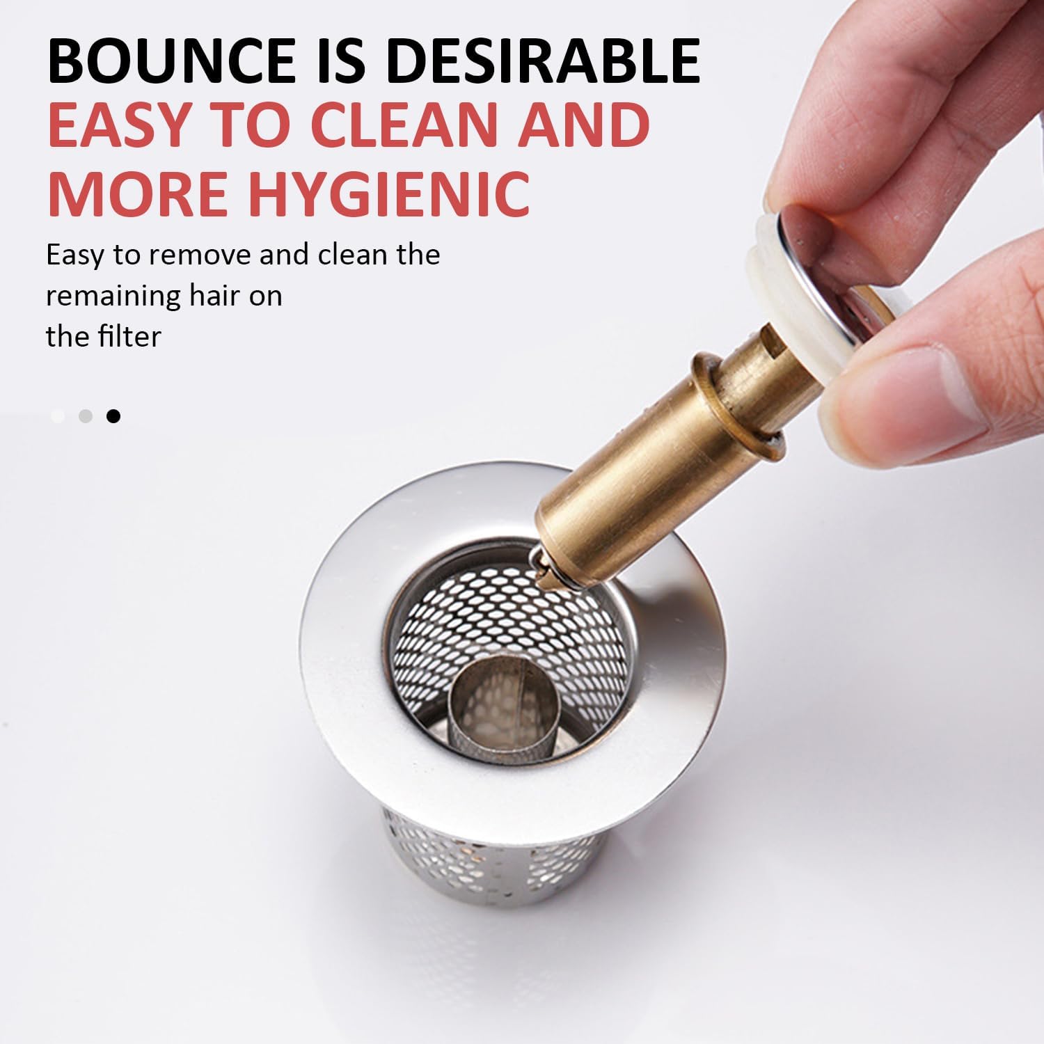 Crépine d'évier en acier inoxydable, bouchon de vidange d'évier à poussoir, longue, 1 pièce - 3