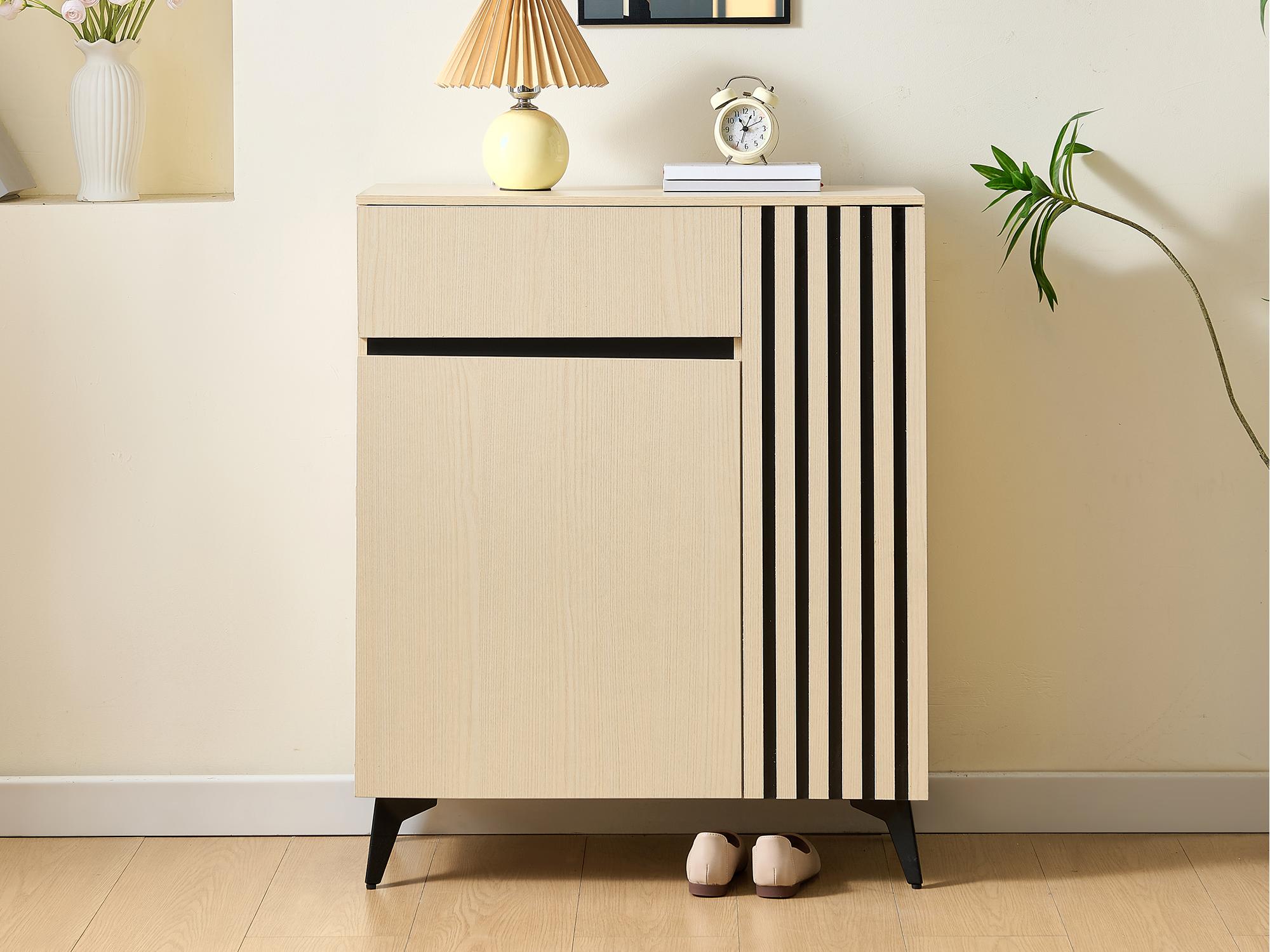 Szafka na buty 75 x 35 x 90 cm - z 2 drzwiami i 1 szufladą - z regulowanymi półkami - MDF - Naturalny