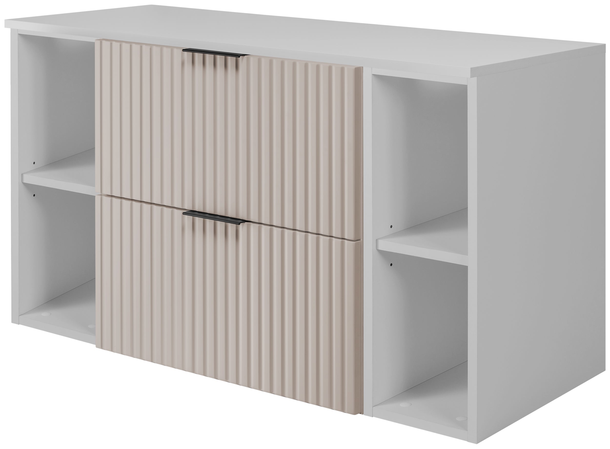 Zestaw łazienkowy FLOW 100 cm kaszmir z białymi regałami blat w zestawie