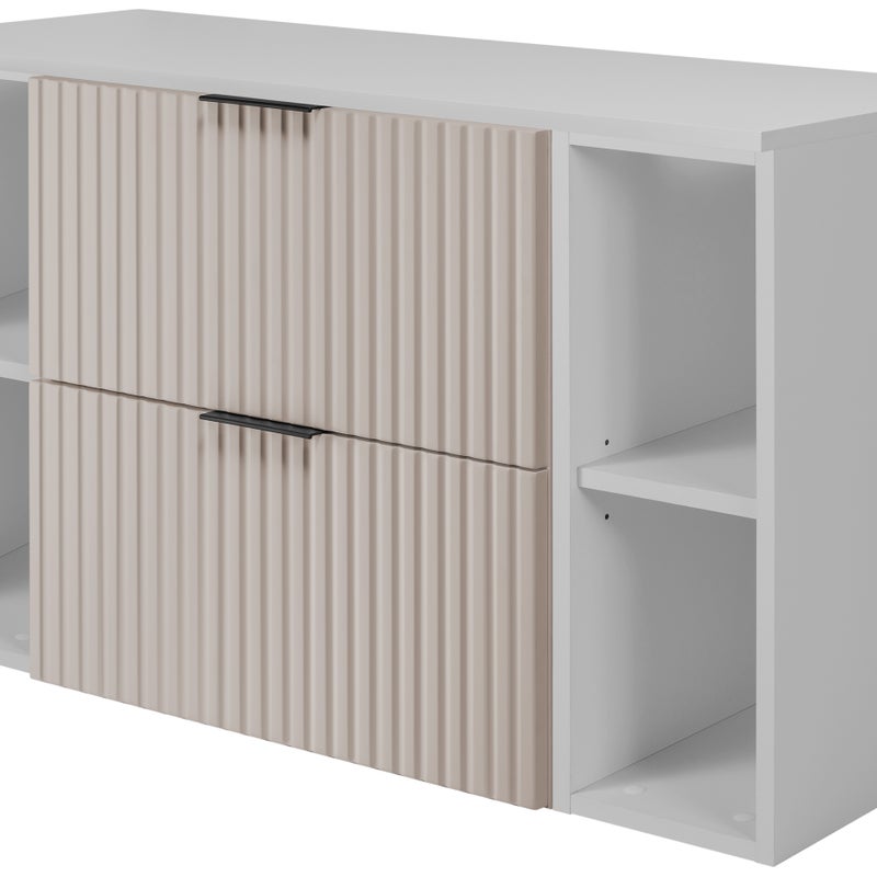 Zestaw łazienkowy FLOW 100 cm kaszmir z białymi regałami blat w zestawie