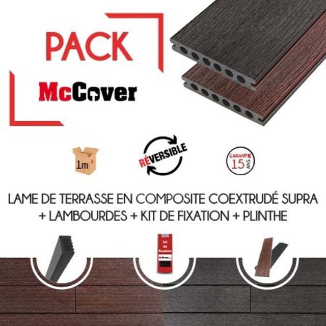 PACK 1 m² lame de terrasse composite coextrudé Supra + ACCESSOIRES (4 coloris) 3600x145x23mm - Acajou