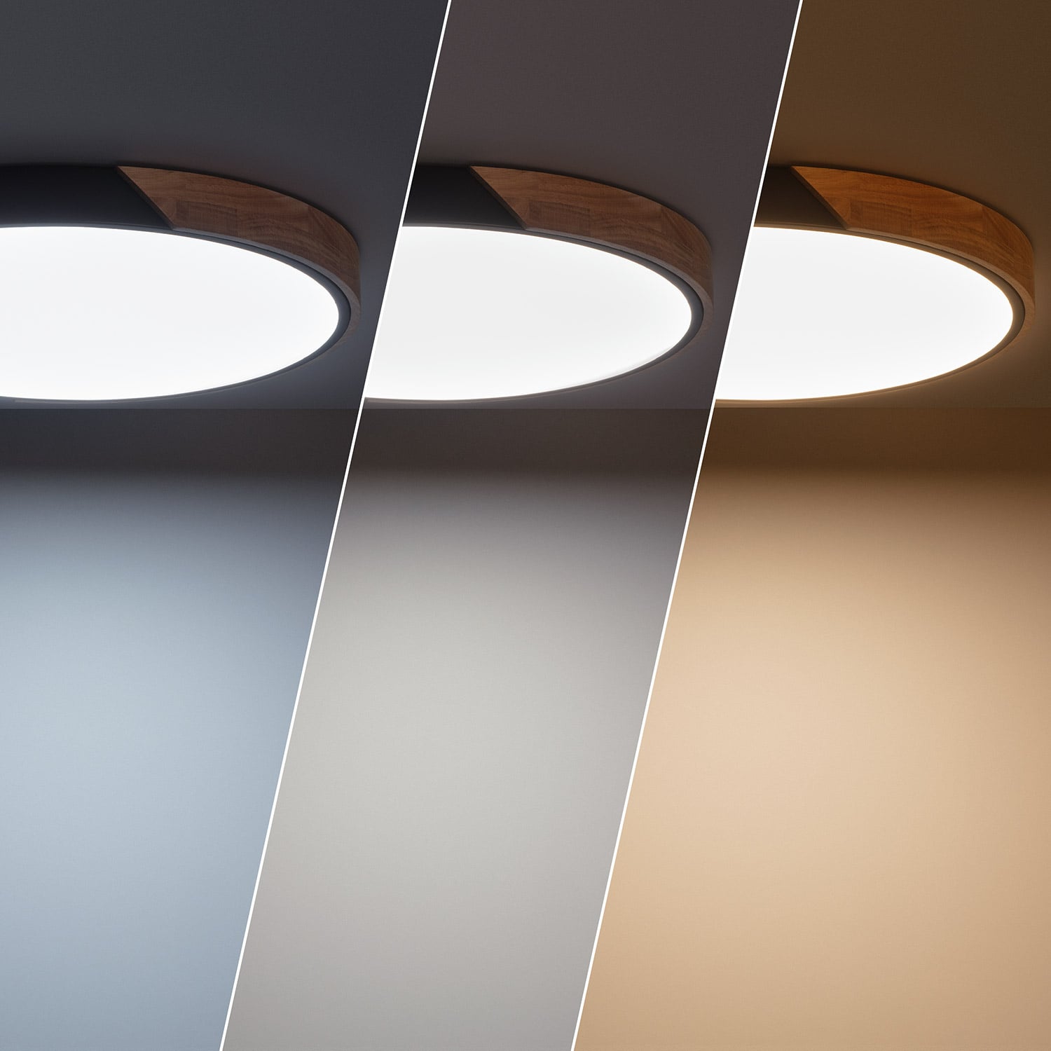 Ledkia - Plafón LED 36W Circular Madera Ø500 mm CCT Seleccionable Semi-Dari, Negro, Madera,Metal, IP20, 3000.0lm Aluminium,Bois - 6