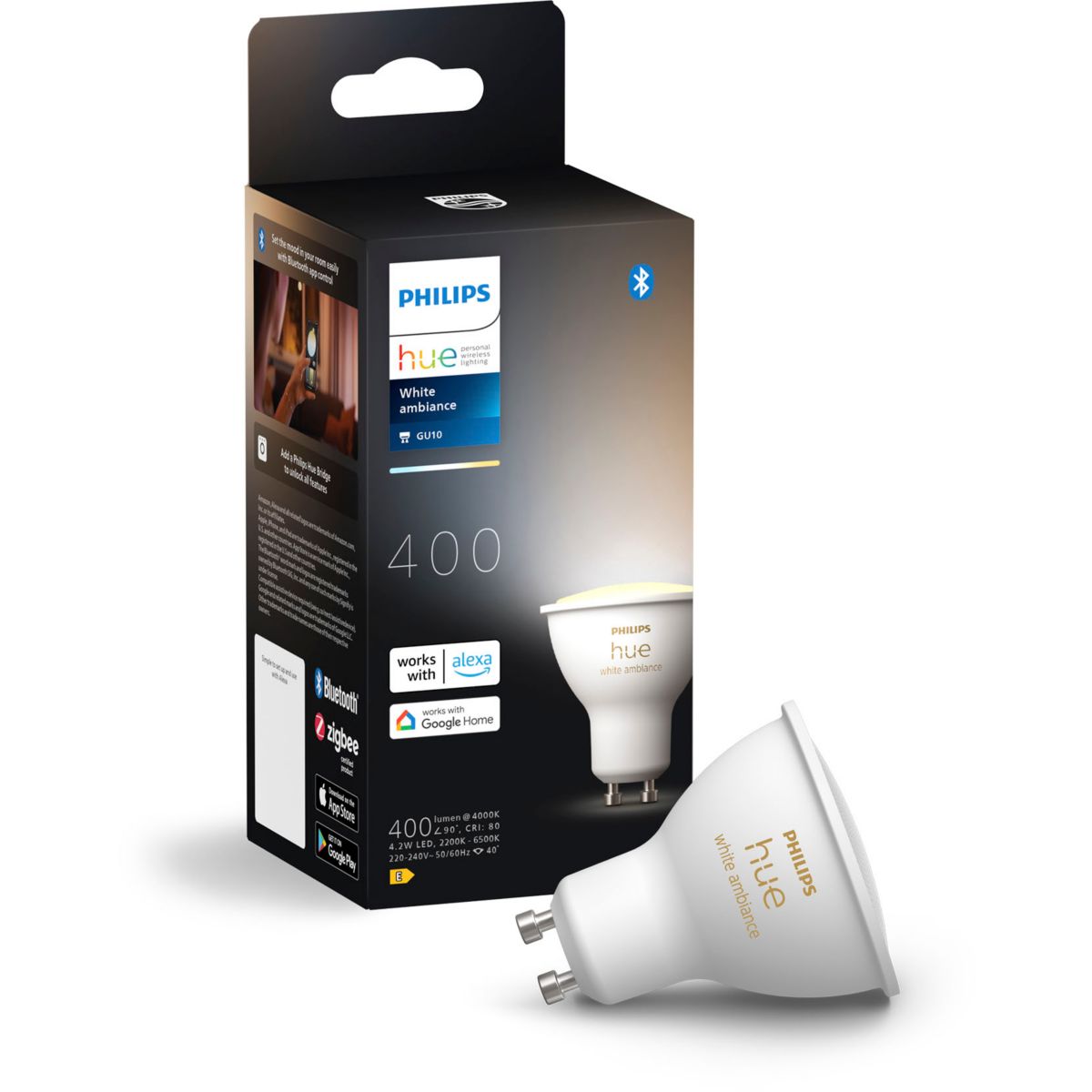 Philips Hue White Ambiance Gu10 Punto De Iluminación Inteligente Bluetooth/Zigbee 4,2 W Blanco , Leroy Merlin