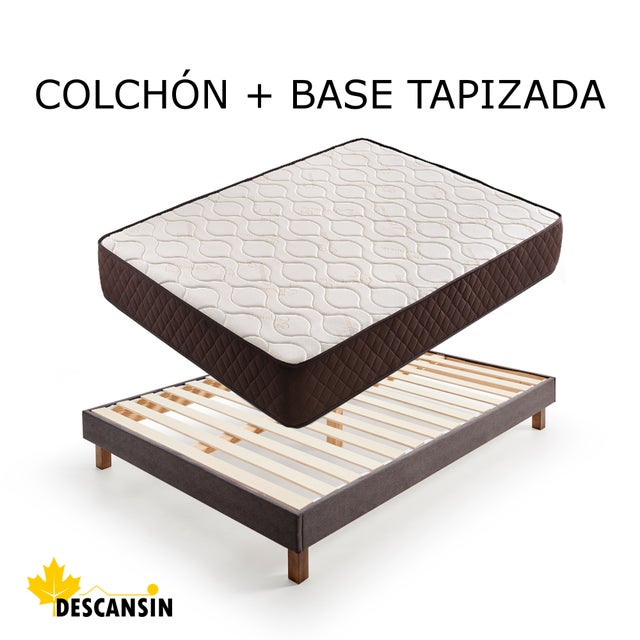 Pack Colchón y Base Tapizada Gris Con Patas | Medidas 105x190 | Gris | Ideal para Personas con Dolores de Espalda | Silenciosa | Descansin