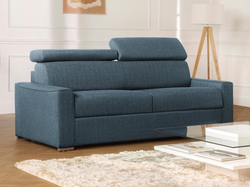 Canapé 4 places convertible express en tissu bleu - couchage 160 cm