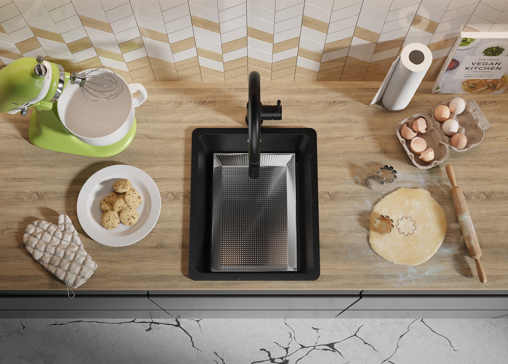 Lavello da Cucina Nero Metallico 36x44cm, Lavandino in Granito a 1 vasca + Accessori, Lavabo da Cucina Incasso al mobile 40cm PRIMAGRAN - 8