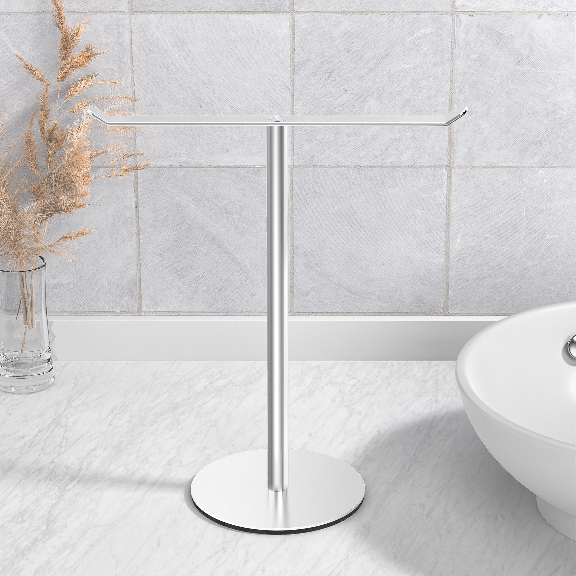 Wieszak na ręczniki w kształcie litery T ze stali nierdzewnej do łazienki i kuchni, wodoodporny organizer blatowy z podstawą odporną na zarysowania - 3