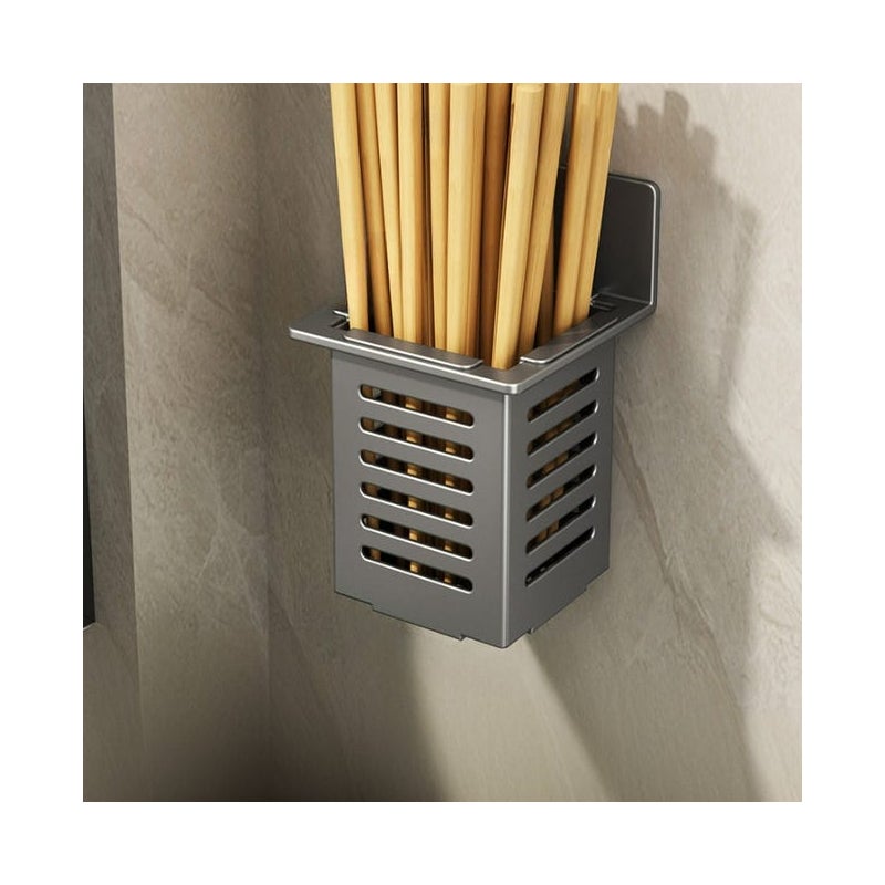 Koszyk na pałeczki ze stali nierdzewnej, ścienny, kuchenny, ciemnoszary, 15,4 x 9,6 x 9,6 cm