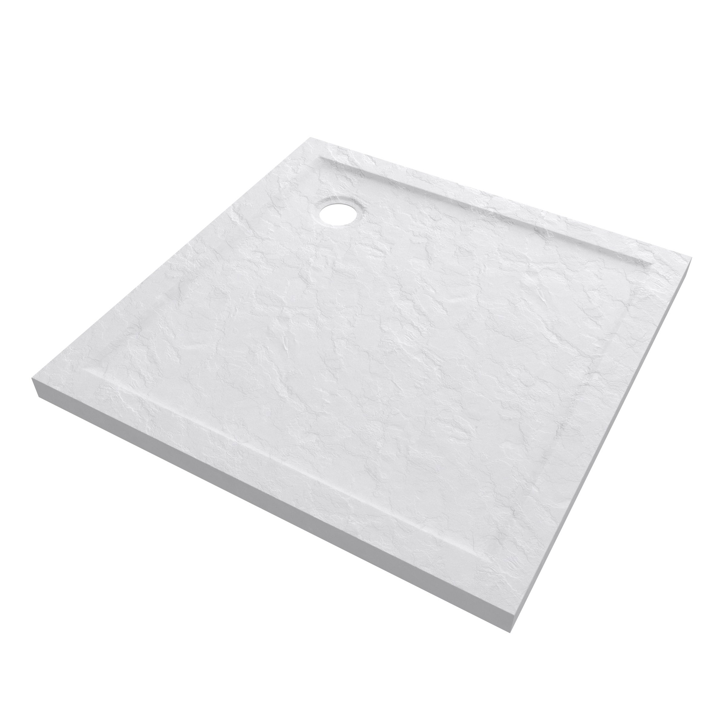 Receveur de Douche a Poser 90x90 cm Extra Plat en Acrylique Blanc Effet Pierre - MOON - 3