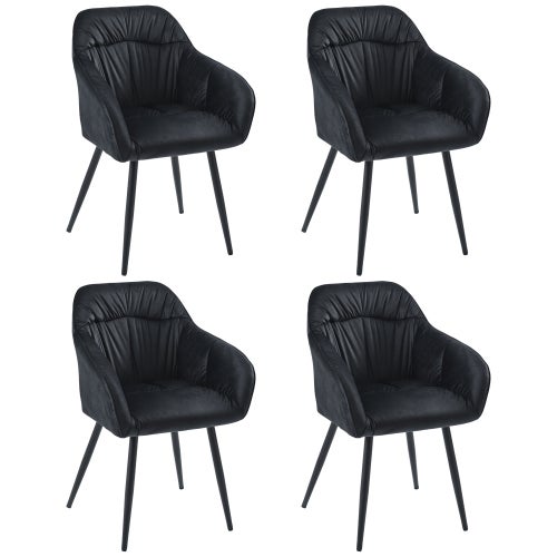 Lot De 4 Chaises De Cuisine/Salle à Manger - Design Moderne, Pieds Métal Noir, Assise Rembourrée Bleue
