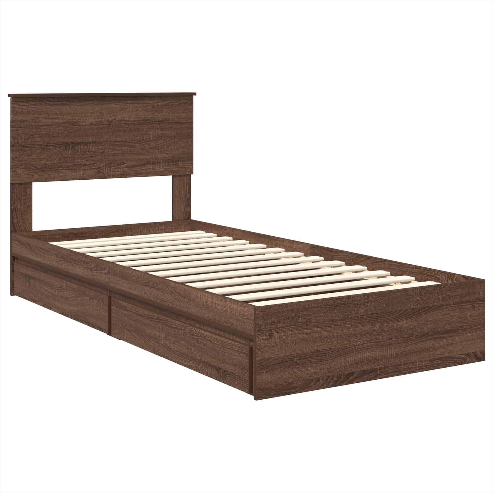 Lit coffre chêne brun 75 x 190 cm panneau de bois - 4