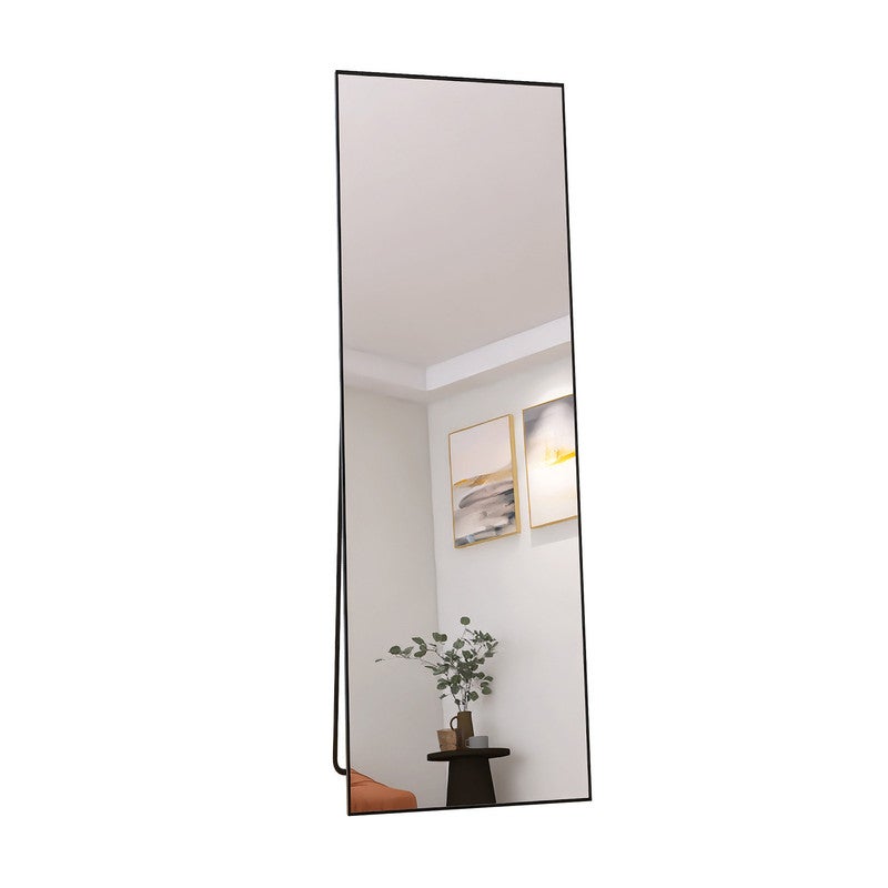 Miroir sur pied, 165 x 60 cm, grand miroir, cadre en alliage d'aluminium, verre trempé, miroir rectangulaire, noir - 9
