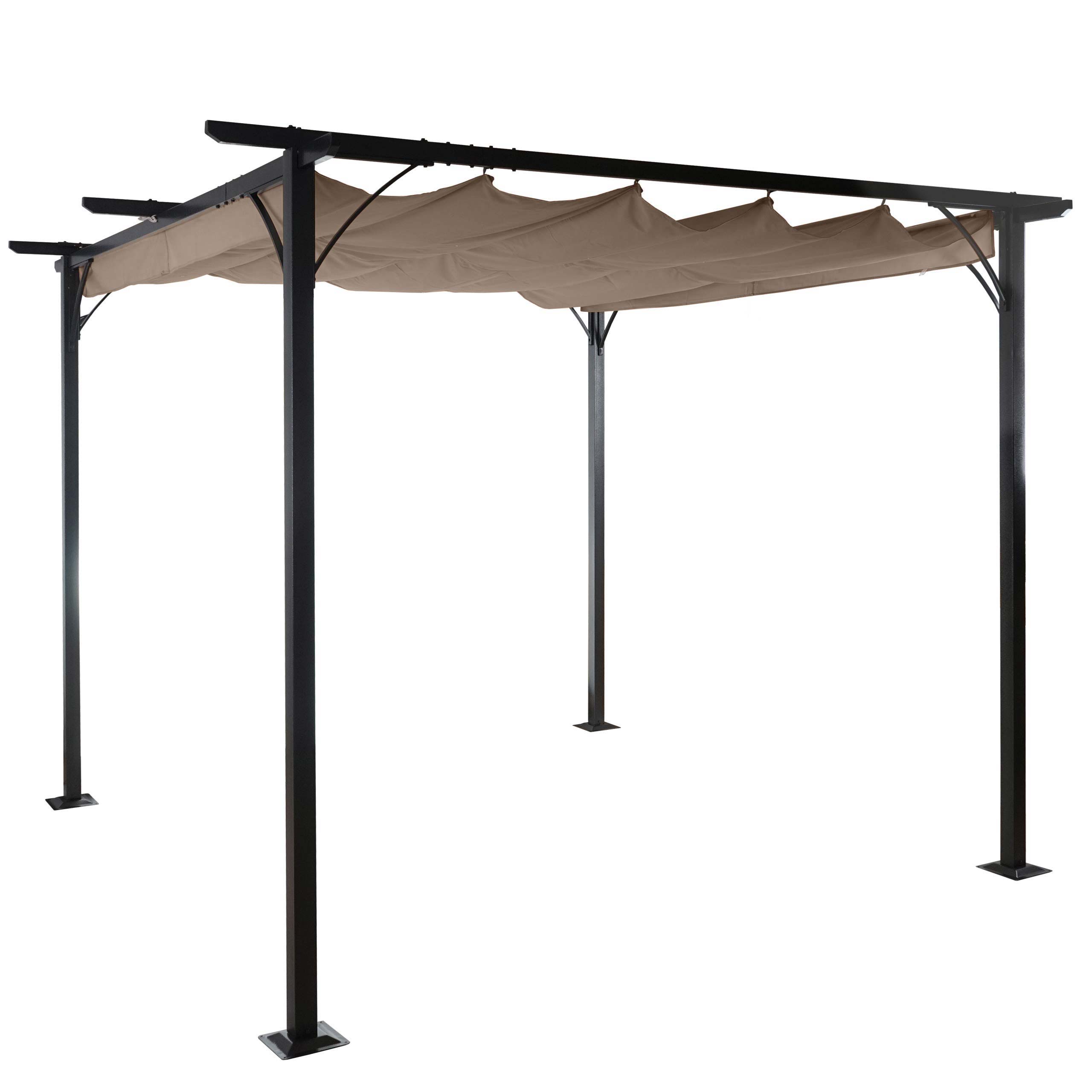 Pergola HWC-C42, pawilon ogrodowy, solidna rama 6cm + rozsuwany dach ~ 3,5x3,5m brązowo-granatowy
