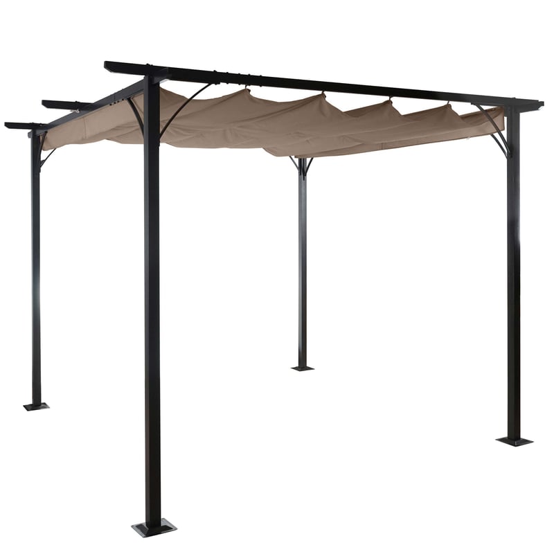 Pergola HWC-C42, pawilon ogrodowy, solidna rama 6cm + rozsuwany dach ~ 3,5x3,5m brązowo-granatowy