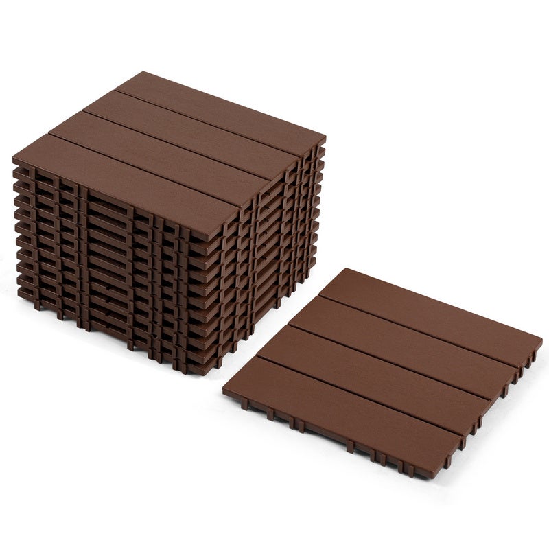 Kwadratowe płytki tarasowe, 77 sztuk – panele łączone DIY – do tarasów – plastikowe – 30 x 30 cm – 77 sztuk/7 m² – brązowe