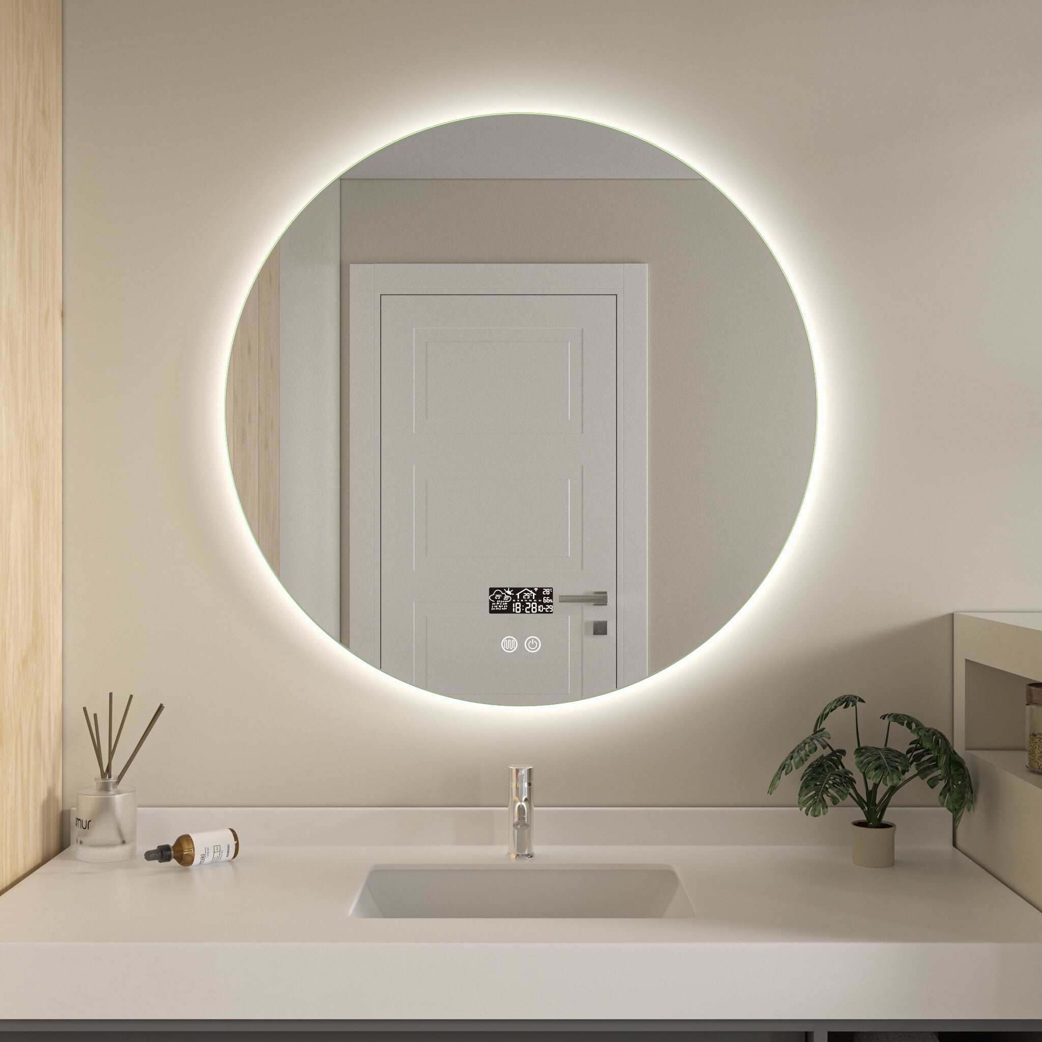 BERNSTEIN - Miroir rond salle de bain éclairage LED ∅80cm cadre Bleu azur mat anti-buée, capteur