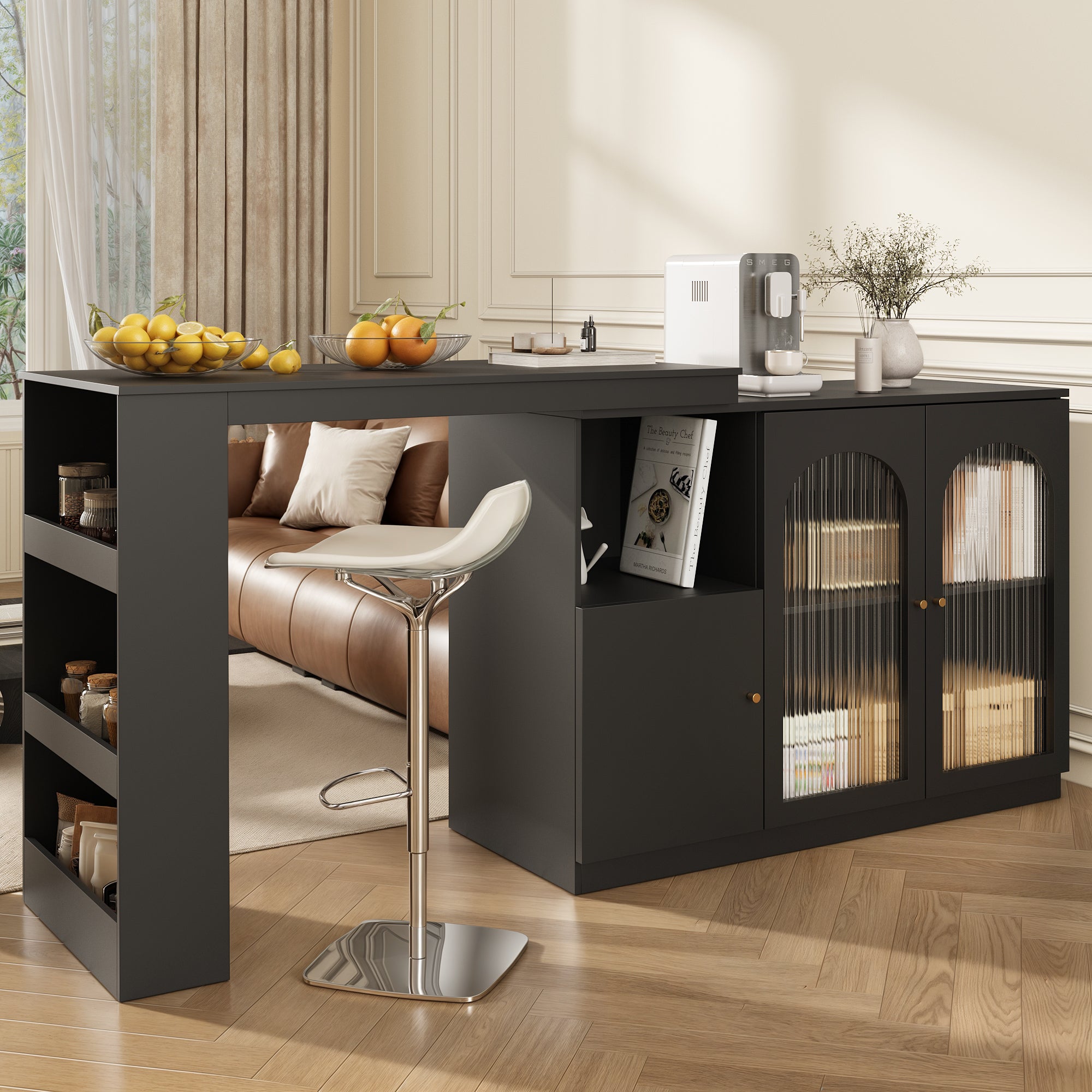 Mesa de bar giratoria de 360° (cuerpo principal: 120 x 40 x 97 cm), armario para vinos giratorio, sencillo y moderno, color negro, para restaurante