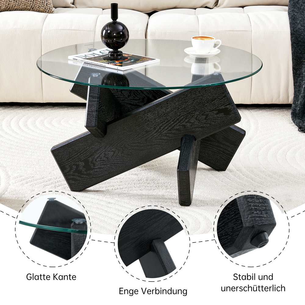 Tavolino Rotondo MDF e Vetro Temperato Multicolore 79cm, Gambe Legno Nero, Superficie Vetro 0,8cm, Design Elegante e Moderno - 6