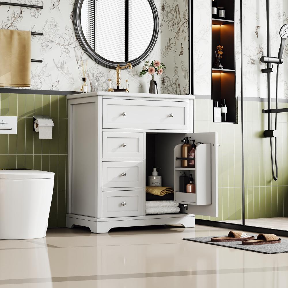 Meuble vasque salle de bain blanc 76 cm – 3 tiroirs silencieux, rangement, vasque céramique – 76x46x87 cm - 2