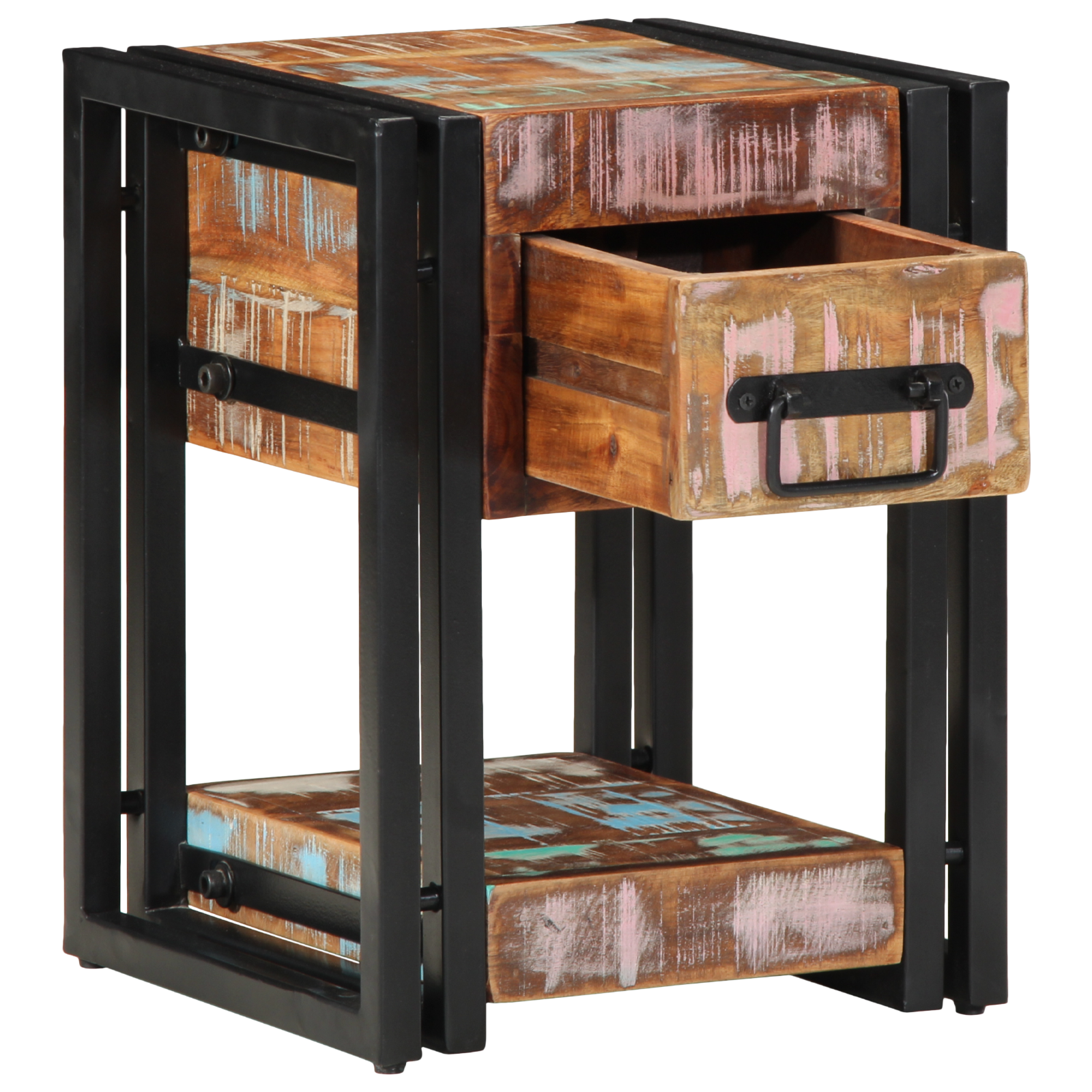 LOLAhome Table, Bois, Blanc, Naturel, 60x60x51 cm - 48x48x46 cm