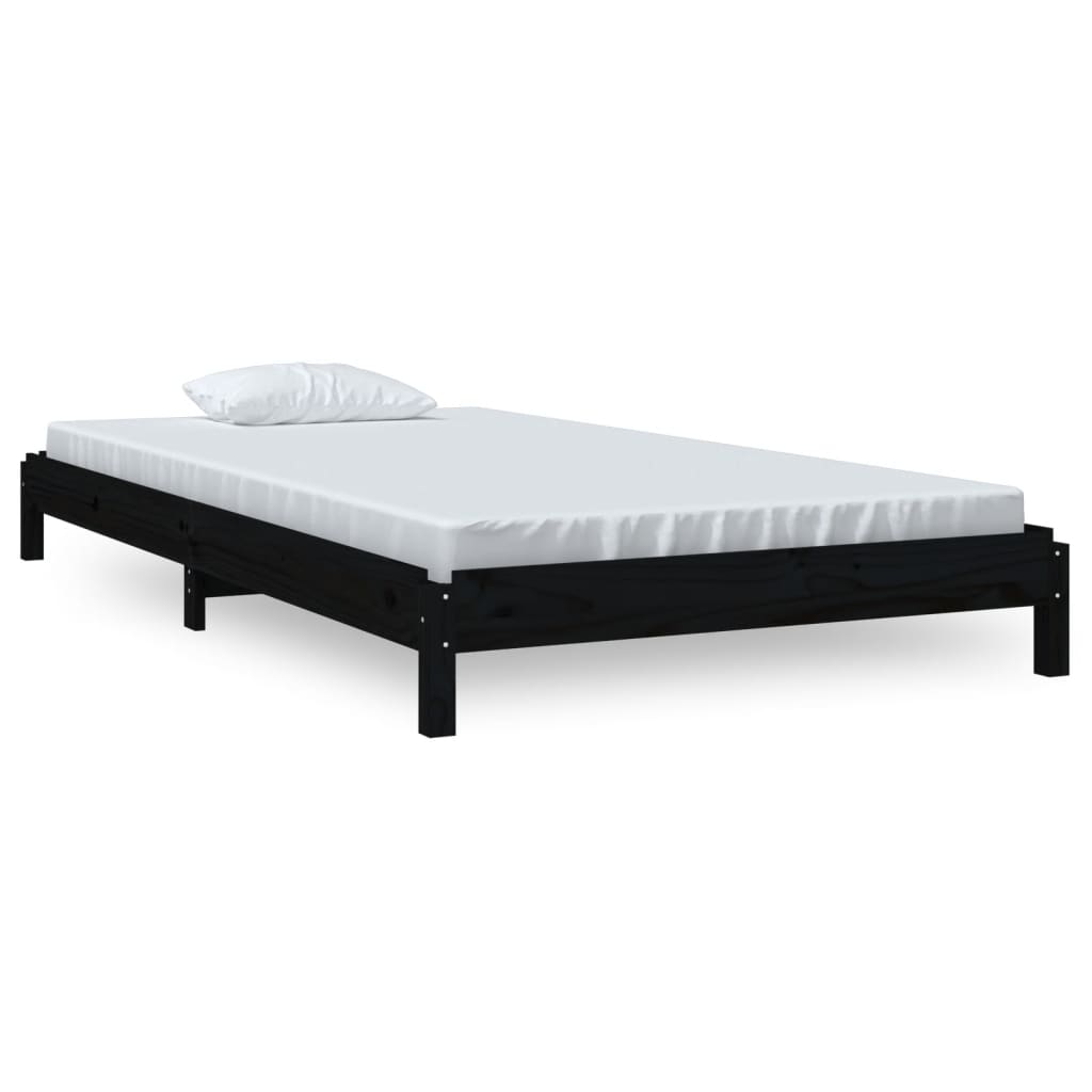 Lit Empilable En Bois De Pin Massif - Noir - 100x200 Cm - Neuf