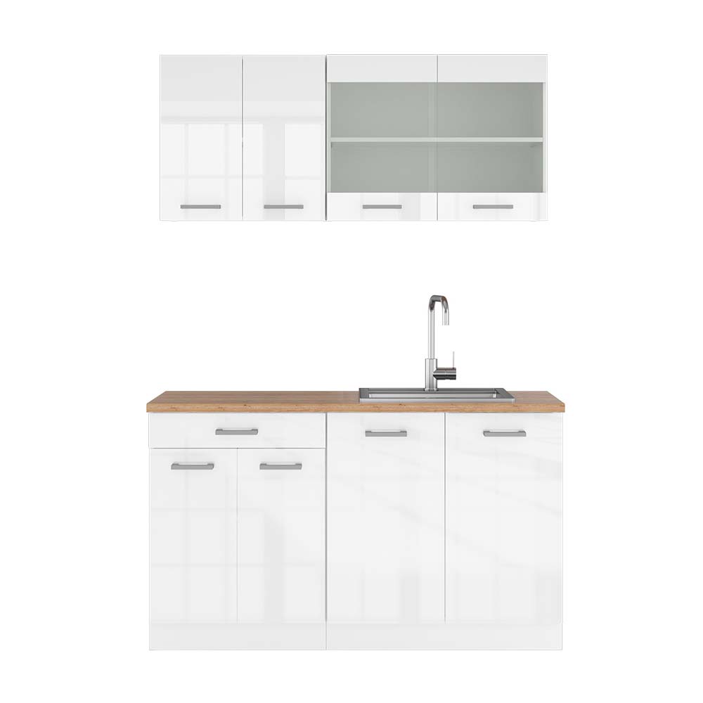 Vicco Pojedyncza kuchnia R-Line, Biały wysoki połysk/biały, 140 cm , BP Dąb