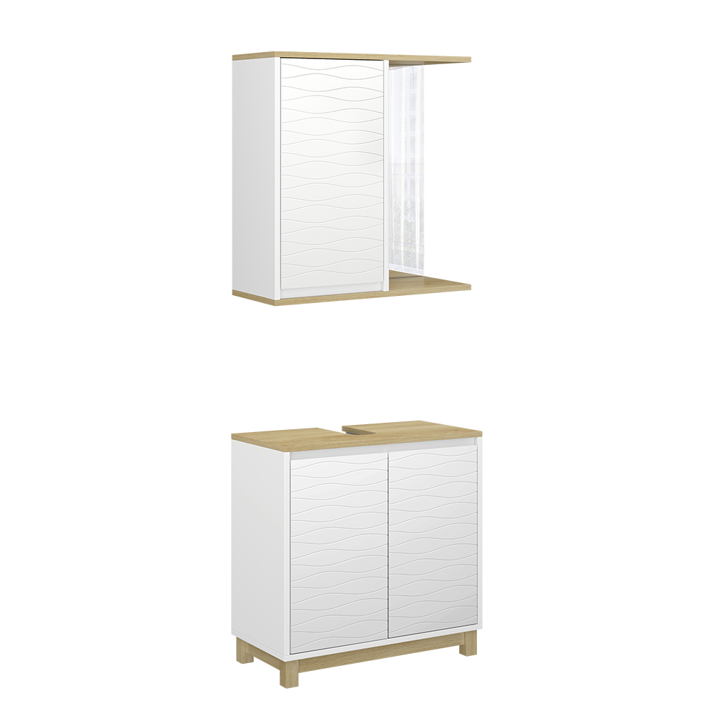 Vicco Zestaw mebli łazienkowych Livia, Biały/dąb, 2 części