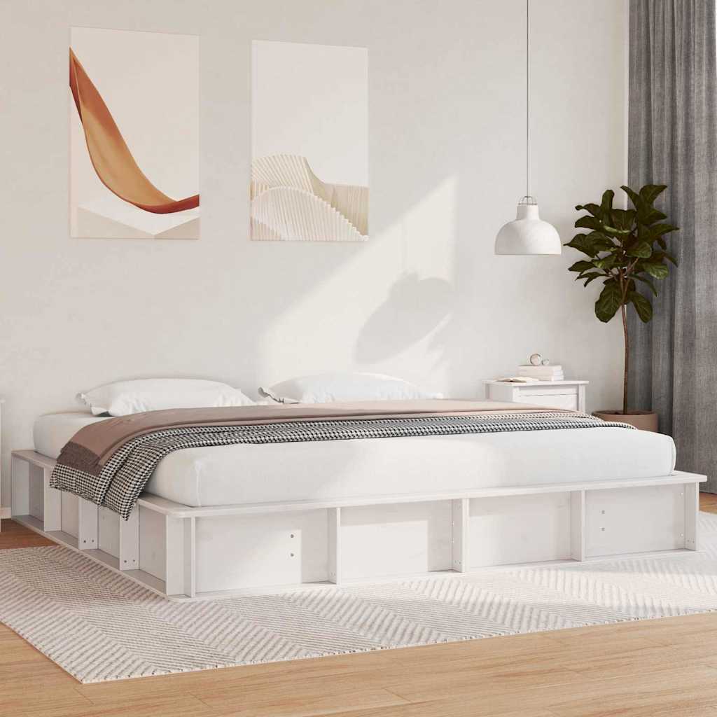 Ramka łóżka Biały 200 x 200 cm Lite drewno sosnowe vidaXL