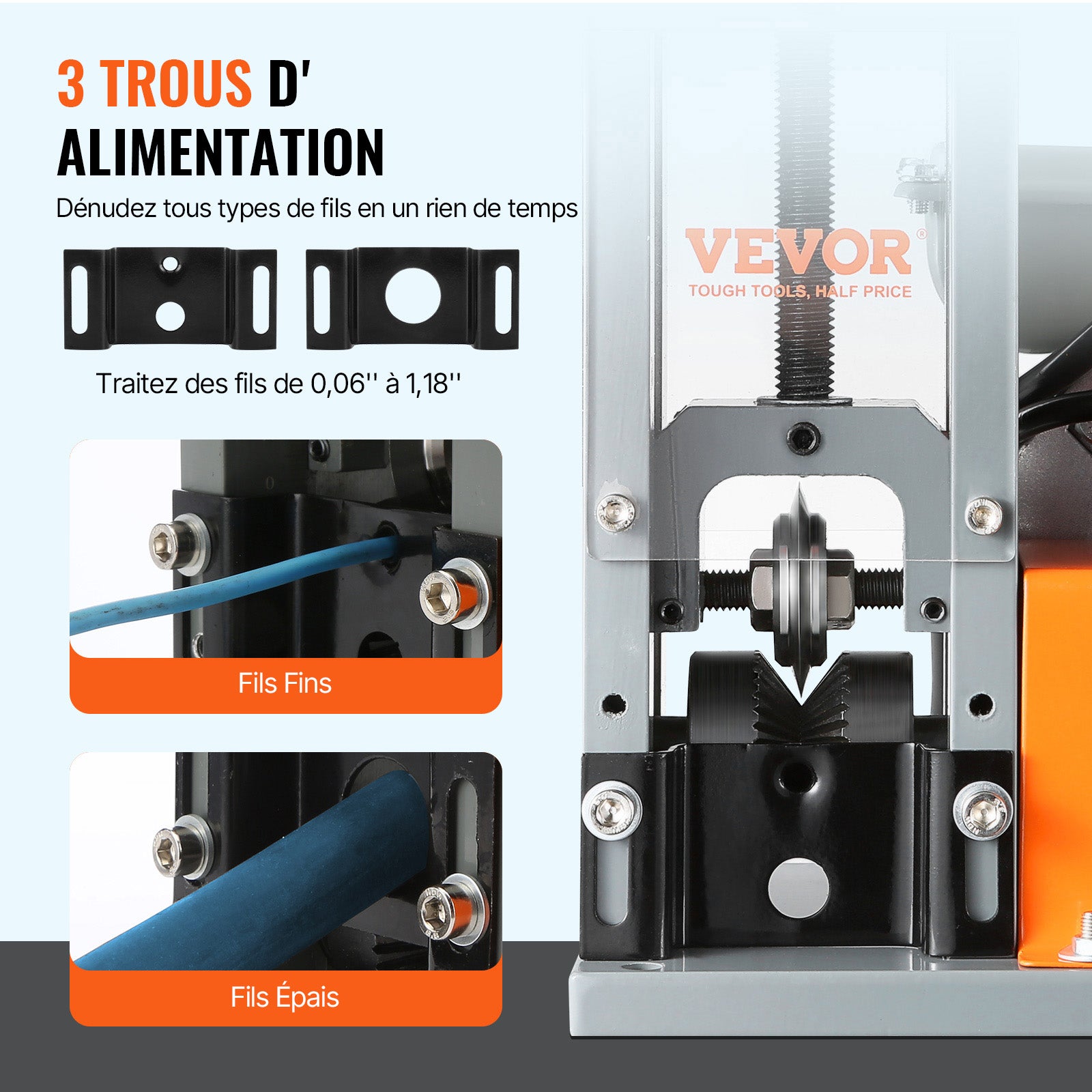 Machine à Dénuder Électrique VEVOR 1,5-25 mm 180 W Automatique Cuivre Aluminium 18 m/min Outil Dépouillage Câble Recyclage Métaux - 4