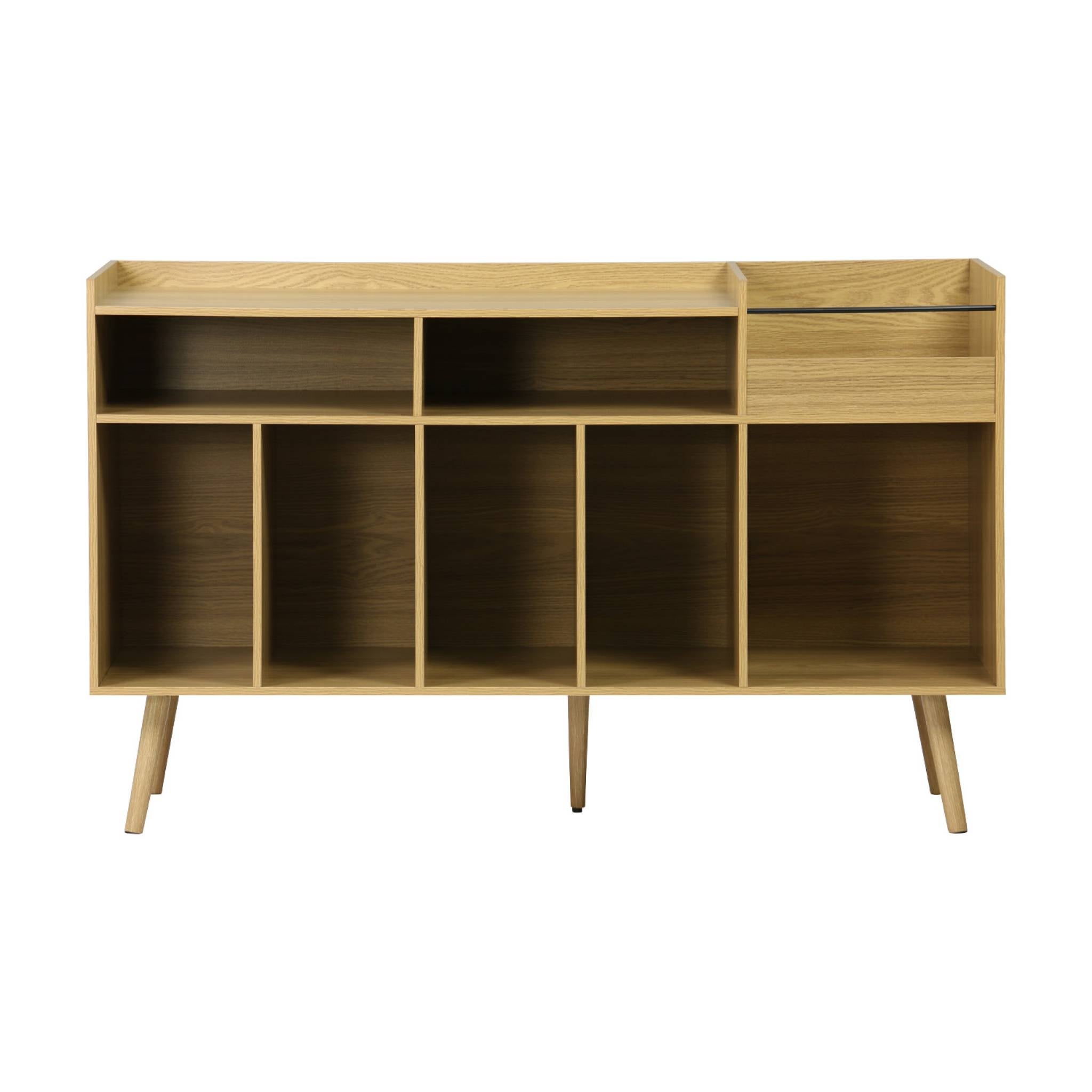 Mueble de vinilos XL estilo escandinavo, 130cm, Dune, Natural, 130x50x80 cm - 6