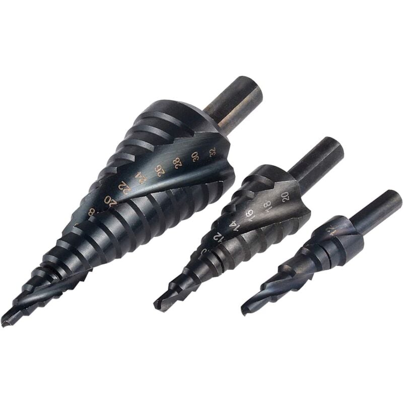 Zestaw 3 Wierteł Stopniowych HSS z Powłoką Tytanową 4-12/4-20/4-32mm