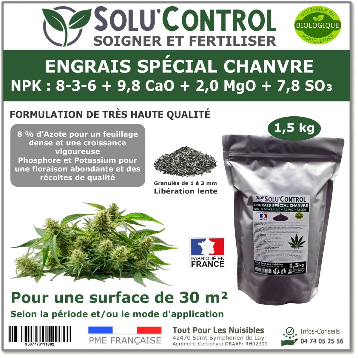 250 g Engrais Spécial Plantes Vertes 6-3-6 - Croissance, Feuillage Dense & Vitalité - Formulation Organo-Minerale - Libération Lente - Convient Plantes Intérieur & Extérieur - Fabriqué en France