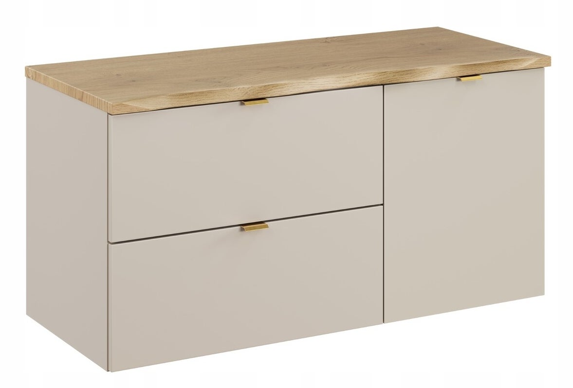 Szafka łazienkowa Dalia 100 cm kaszmir z blatem dąb Cremona i koszem