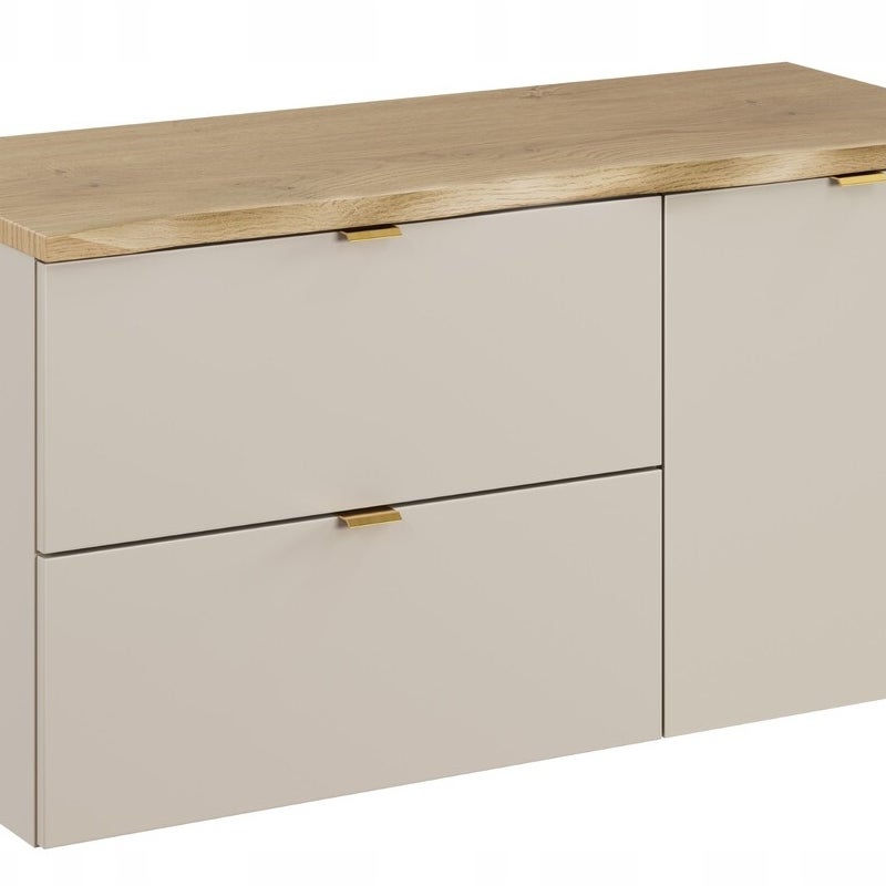 Szafka łazienkowa Dalia 100 cm kaszmir z blatem dąb Cremona i koszem