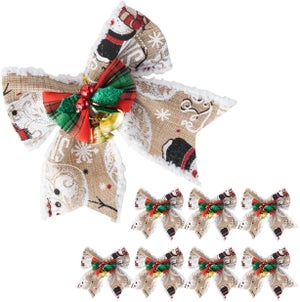 Noeud Décoratif 4cm De Large Noeud De Noël Rouge Avec étoiles Dorées Noeud Fait Main 16×15cm 2pcs